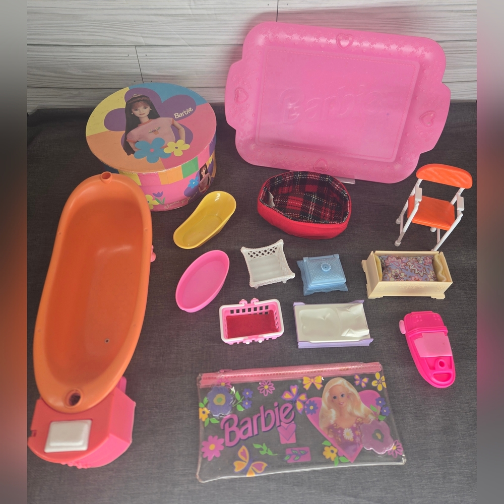 Vintage Barbie Furniture & Accessory Lot w/Apparel Materials For Fashion Design